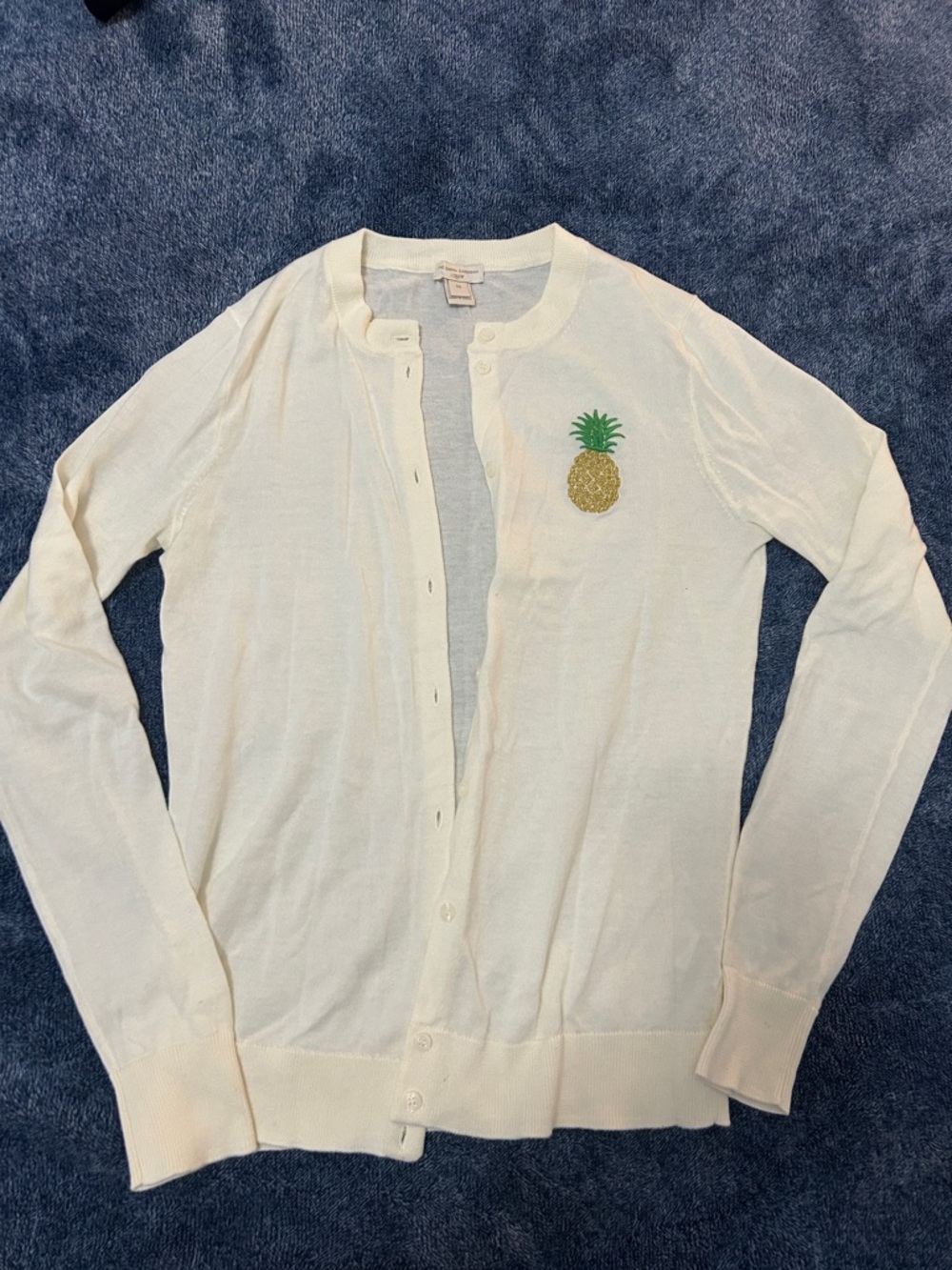 Cream Button Cardigan with embroidered pineapple